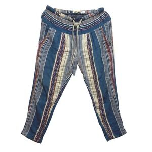 Rip Curl Pants Womens XS Blue Red White Striped Boho Tapered Drawstring